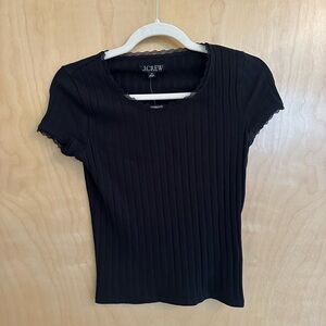 J. Crew Black Lace-Trimmed Ribbed Top